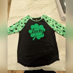 Lucky Shamrock Kids Raglan Shirt - Black and Green